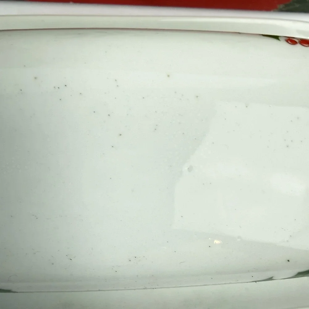 Christmas Holly Butter Dish Porcelain White Holiday Table Decor Green Red 1991